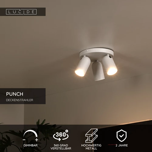 Lucide PUNCH - Deckenstrahler - Ø 21 cm - 3xGU10 - Weiß - USP